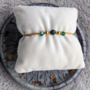 Bransoletka Orion (złota, koraliki szklane i agat mszysty, 14cm)