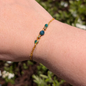 Bransoletka Orion (złota, koraliki szklane i agat mszysty, 14cm)